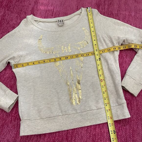 Haute Hippie Pullover Sweatshirt Longhorn Cow Skull Oatmeal Cream/Gold Size XS/S - Picture 8 of 9
